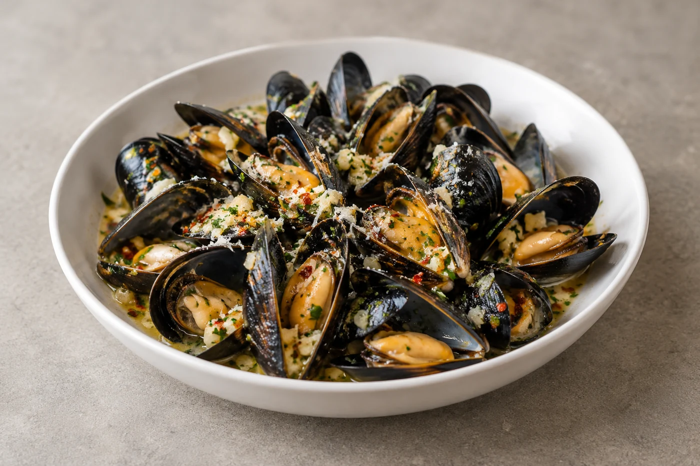 Spicy Garlic Butter Mussels