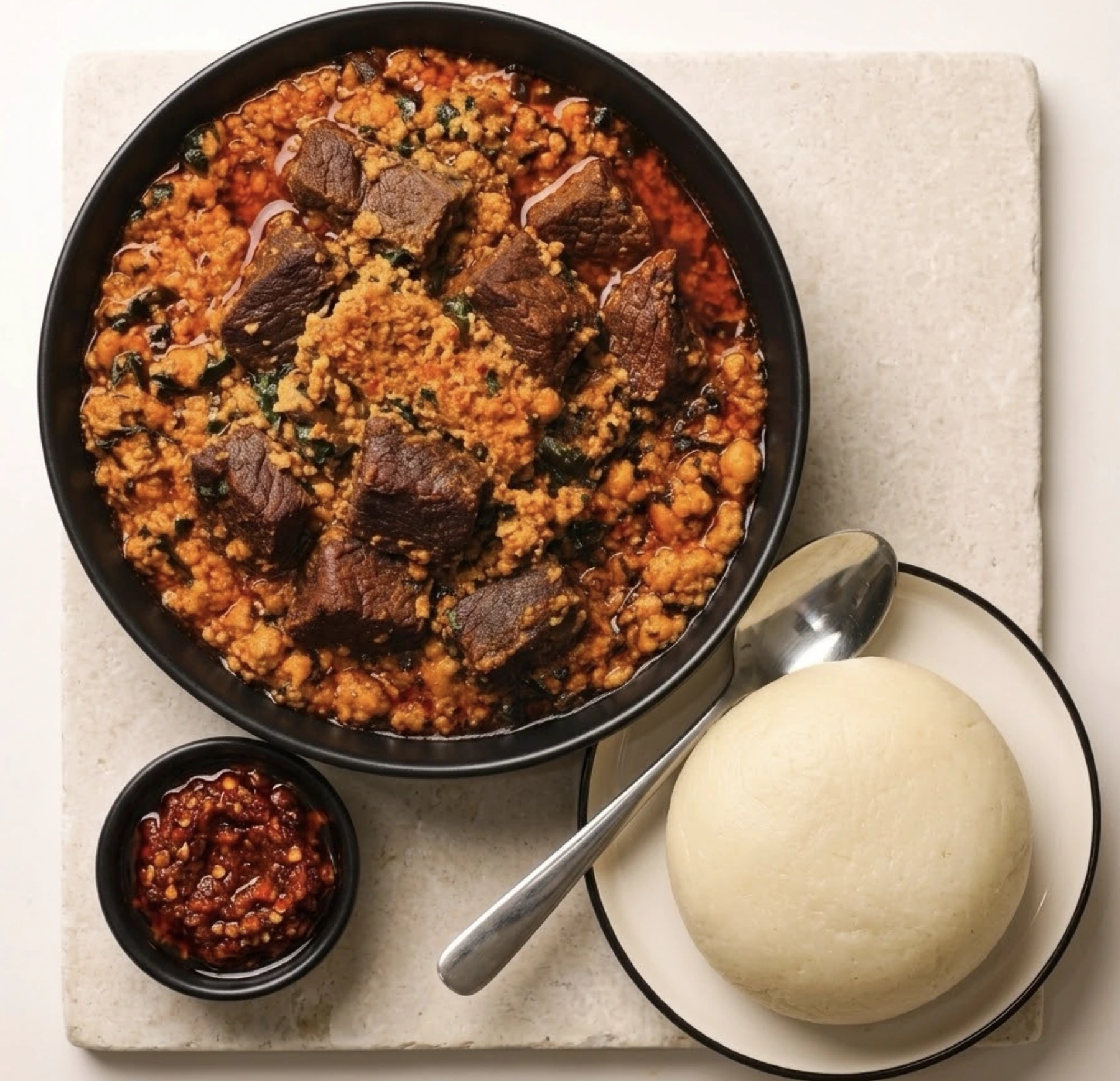 Egusi, Poundo Yam & Beef